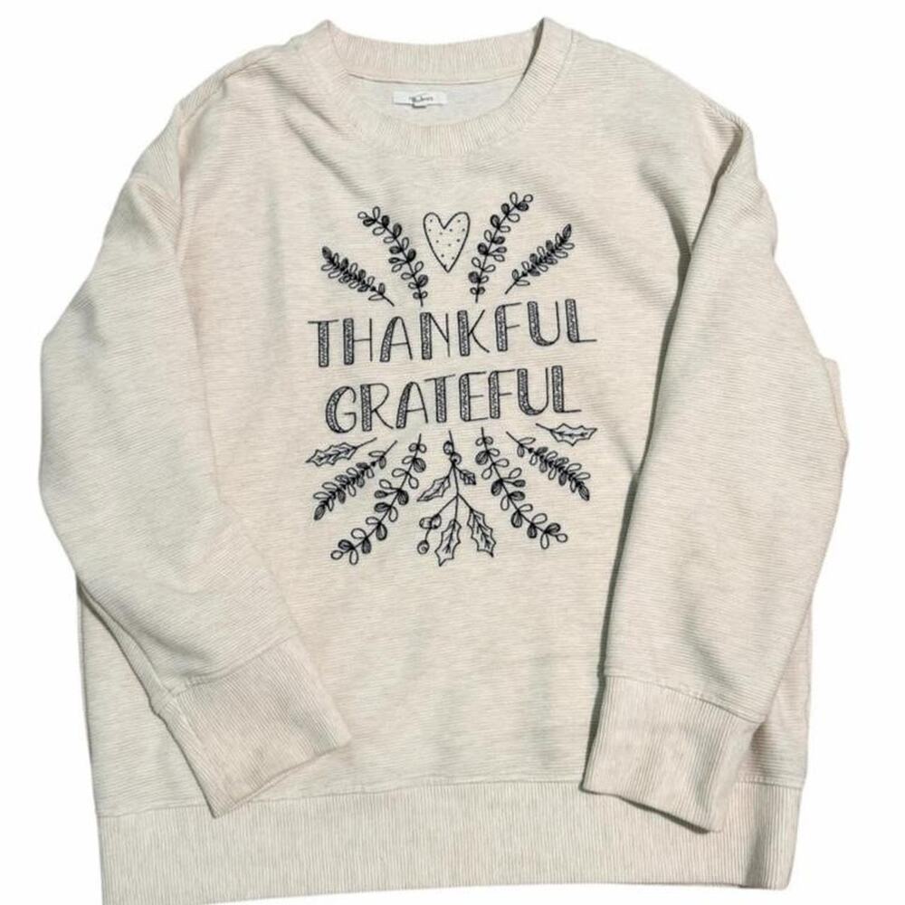 Maurices Thankful Grateful Sweatshirt Cream Ribbed Large